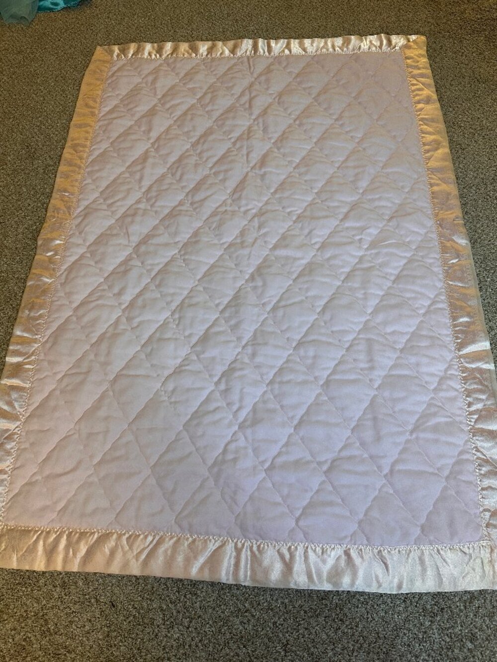 Vintage Storktex Baby Blanket Pink With Satin Trim With blocks SILKY quilted EUC